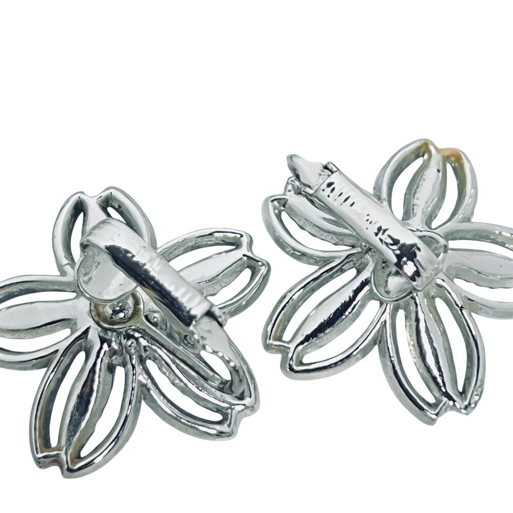Sarah Cov Silver Tone W/Black Rhinestone Bracelet, Clip Earrings & Brooch (5689) - Picture 9 of 10